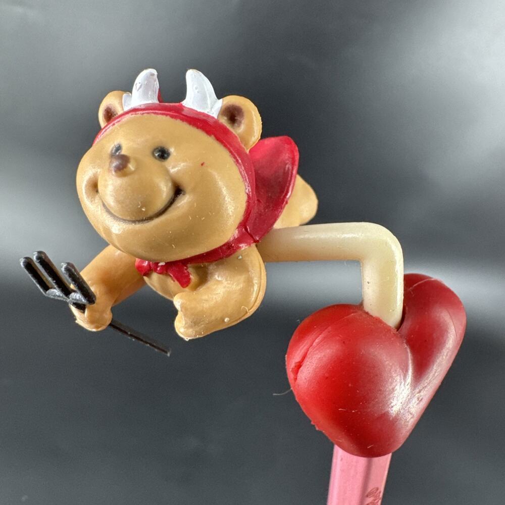 VTG RUSS Pink Pencil Teddy Topper Valentines Heart Devil, Hot Stuff Unsharpened